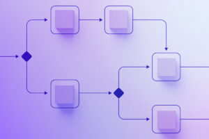 Cubes on a flowchart surface, representing decision points and pathways in complex systems.